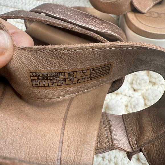 UGG Braelynn Metallic Leather Sandals Rose Gold Size 10 - Picture 10 of 15